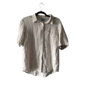Lemon Grass Cotton Linen White and Tan Button Down Shirt